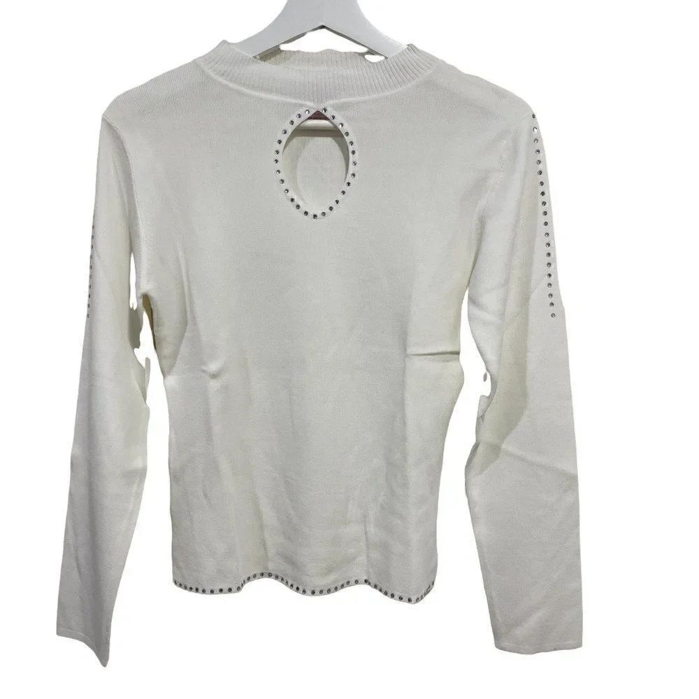 Petalz Designs cold shoulder white embellished peep hole long sleeve medium